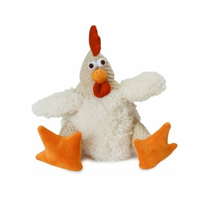 GoDog Checkers - Fat Rooster Chew Guard Squeaky Plush Dog Toy White