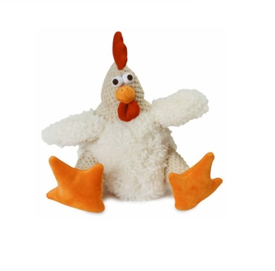 GoDog Checkers - Fat Rooster Chew Guard Squeaky Plush Dog Toy White