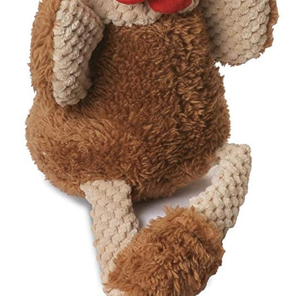 GoDog Checkers - Skinny Rooster Chew Guard Squeaky Plush Dog Toy Brown