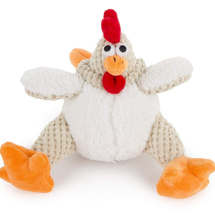 GoDog Checkers - Fat Rooster Chew Guard Squeaky Plush Dog Toy White