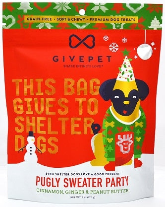 GivePet Holiday Dog Treats Pugly Sweater Party 6 Oz.