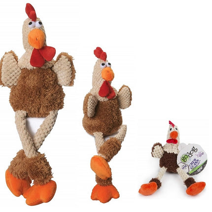 GoDog Checkers - Skinny Rooster Chew Guard Squeaky Plush Dog Toy Brown