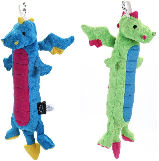 GoDog Skinny Dragon Chew Guard Squeaky Plush Dog Toy Small