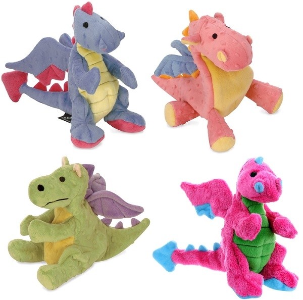 GoDog Dragon Chew Guard Squeaky Plush Dog Toy Large